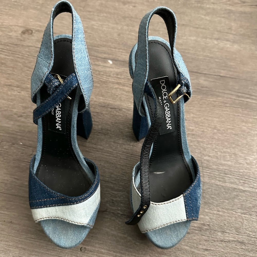 Dolce & Gabbana Authentic Patchwork Denim Platform Sandals size 38 US 8.
